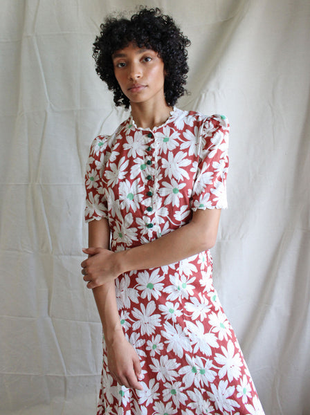 30s Daisy Print Day Dress