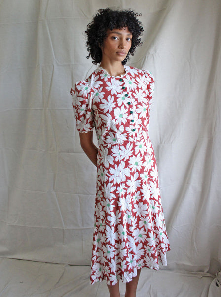 30s Daisy Print Day Dress