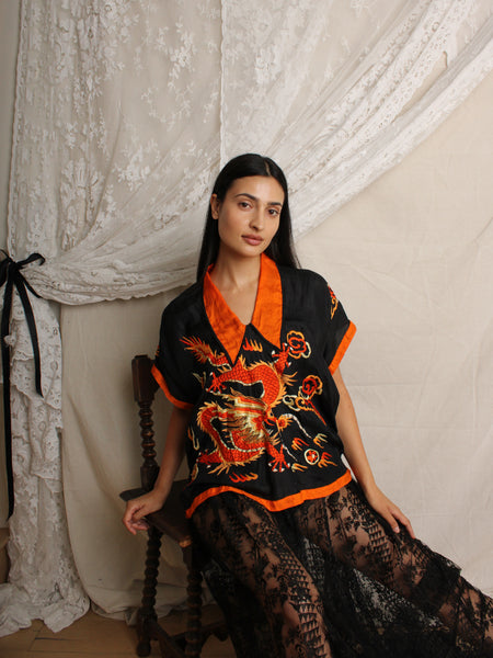 20s Silk Embroidered Dragon Top