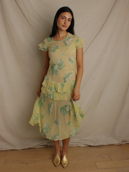 Early 30s Leaf Print Dress