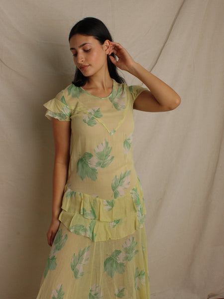 Early 30s Leaf Print Dress