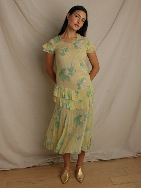 Early 30s Leaf Print Dress