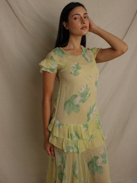 Early 30s Leaf Print Dress