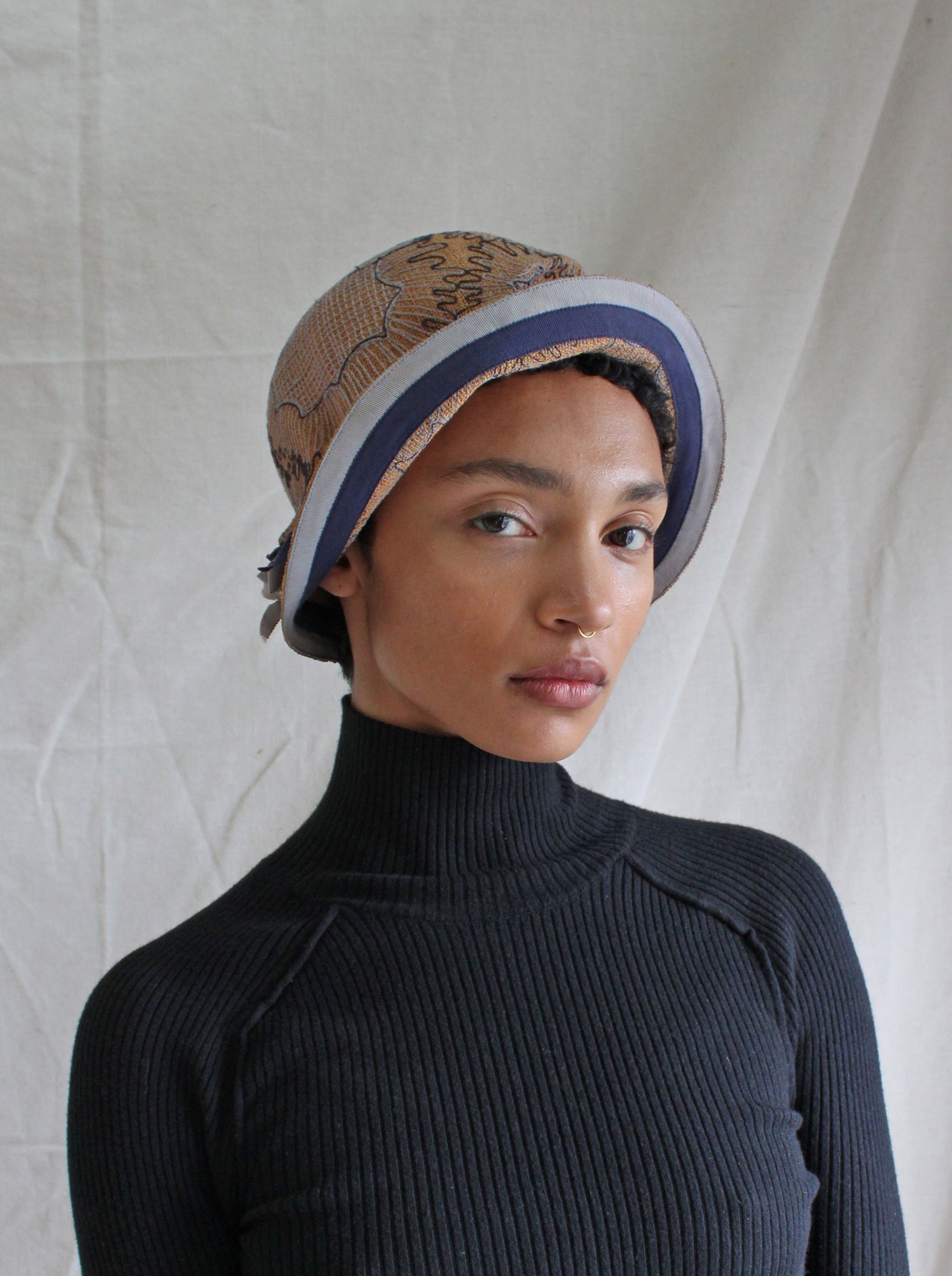 20s Embroidered Straw Cloche