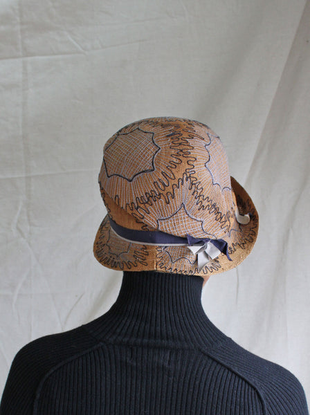 20s Embroidered Straw Cloche