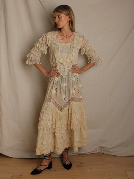 Victorian Ivory Eyelet & Lace Dress