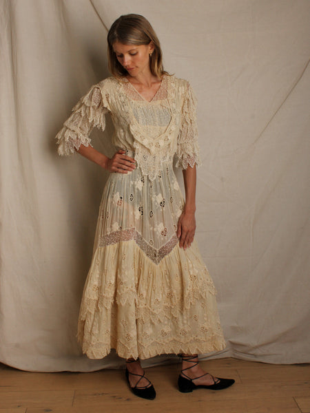 Victorian Ivory Eyelet & Lace Dress