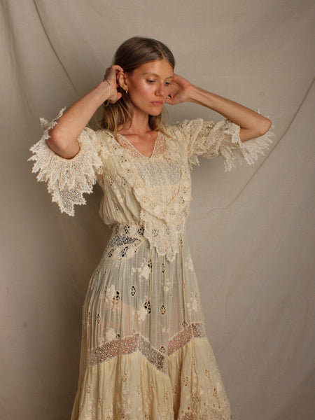 Victorian Ivory Eyelet & Lace Dress