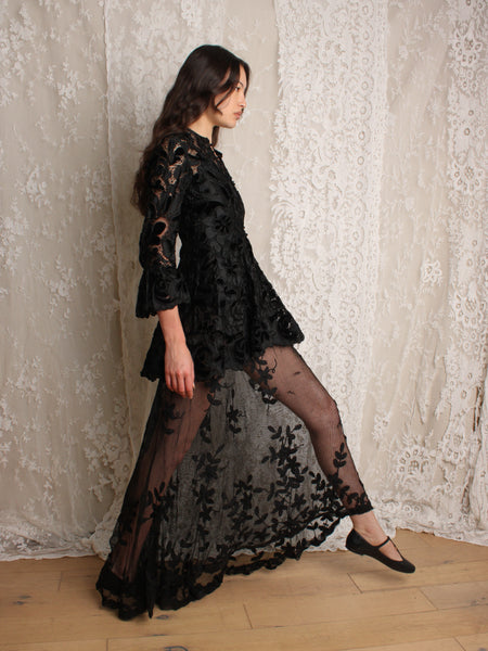 Antique Floral Appliqué Net Skirt