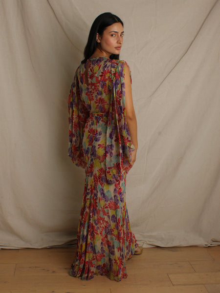30s Silk Chiffon Floral Gown