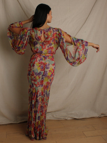 30s Silk Chiffon Floral Gown