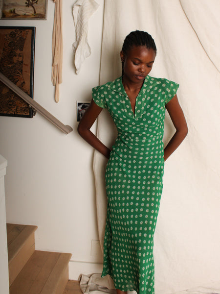 40s FOGA Silk Chiffon Dress w Detachable Train