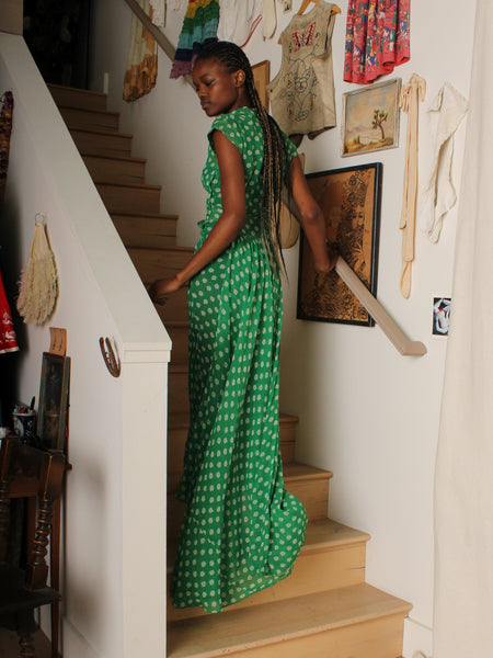 40s FOGA Silk Chiffon Dress w Detachable Train