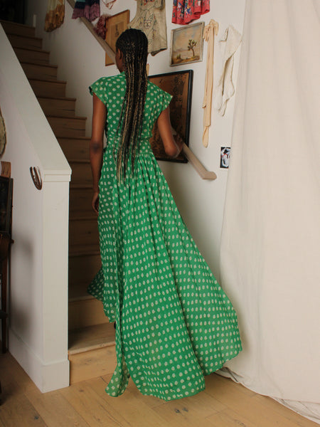 40s FOGA Silk Chiffon Dress w Detachable Train