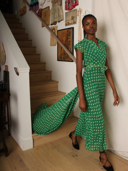 40s FOGA Silk Chiffon Dress w Detachable Train
