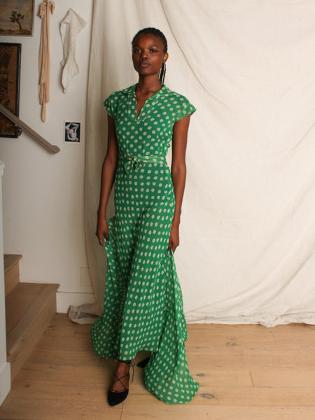 40s FOGA Silk Chiffon Dress w Detachable Train