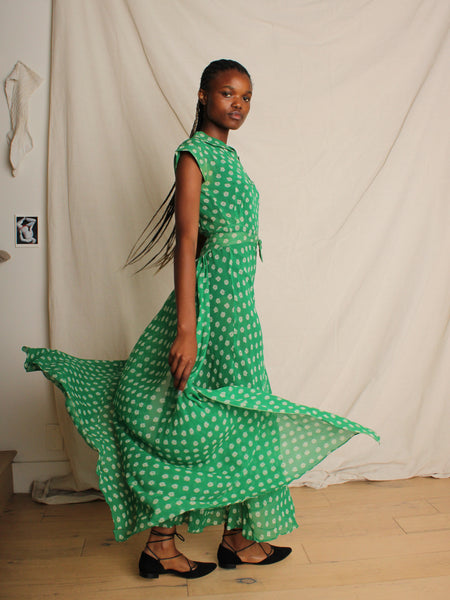40s FOGA Silk Chiffon Dress w Detachable Train