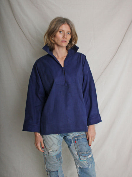 40s French Indigo Smock Top