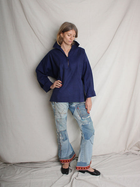 40s French Indigo Smock Top