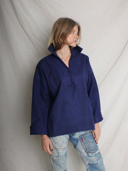 40s French Indigo Smock Top
