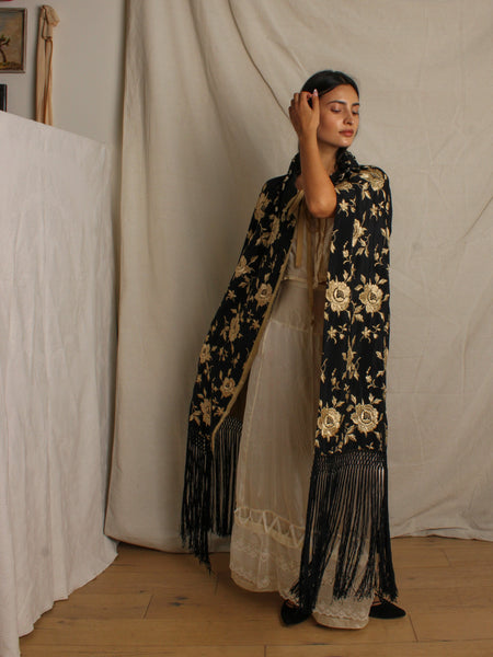 20s Rose Embroidered Silk Cloak