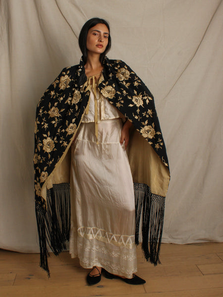 20s Rose Embroidered Silk Cloak