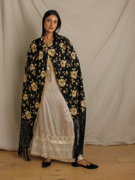 20s Rose Embroidered Silk Cloak