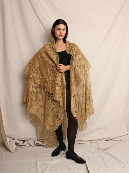 20s Gold Lamé Lace Cape