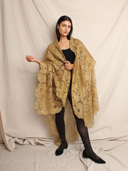 20s Gold Lamé Lace Cape