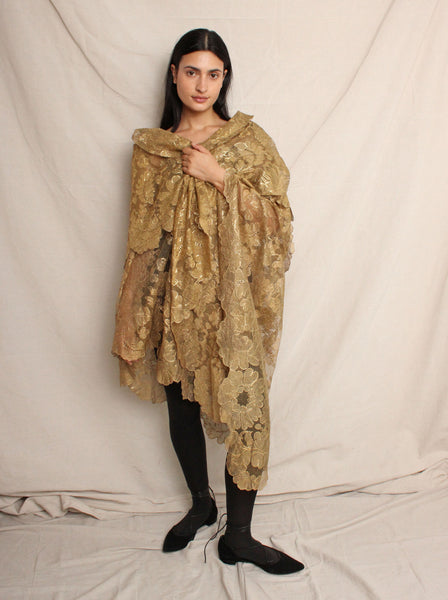 20s Gold Lamé Lace Cape