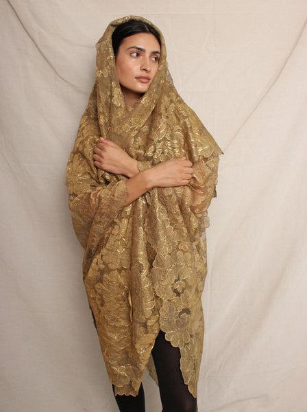 20s Gold Lamé Lace Cape
