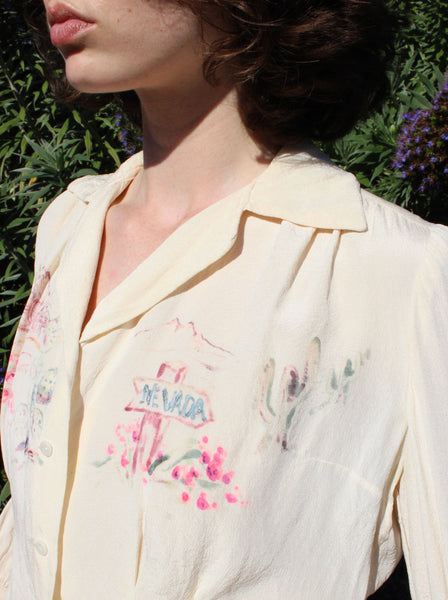 40s Hand Painted Silk Top