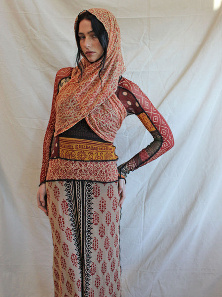 Gaultier Patchwork Mesh Hooded Dress