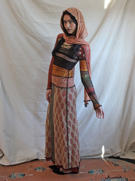 Gaultier Patchwork Mesh Hooded Dress
