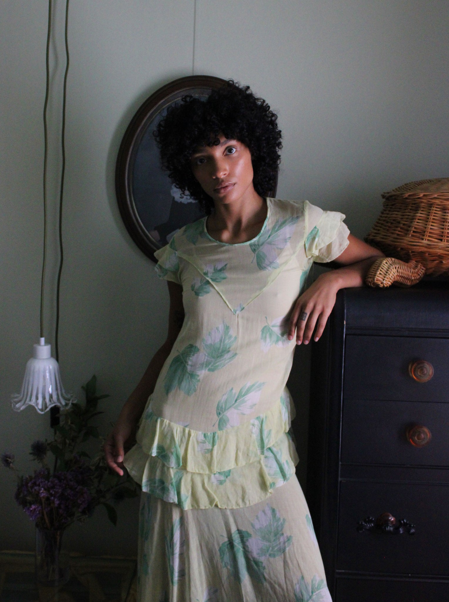 30s Leaf Print Dress