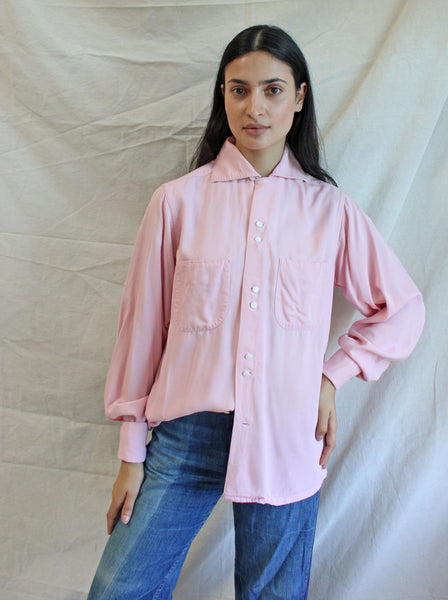 40s Pink Loop Collar Button Up