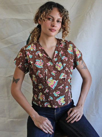 40s Castle Print Top