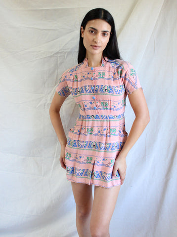 40s Novelty Print Playsuit Dress