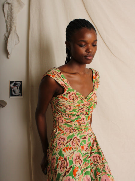40s Novelty Print Gown