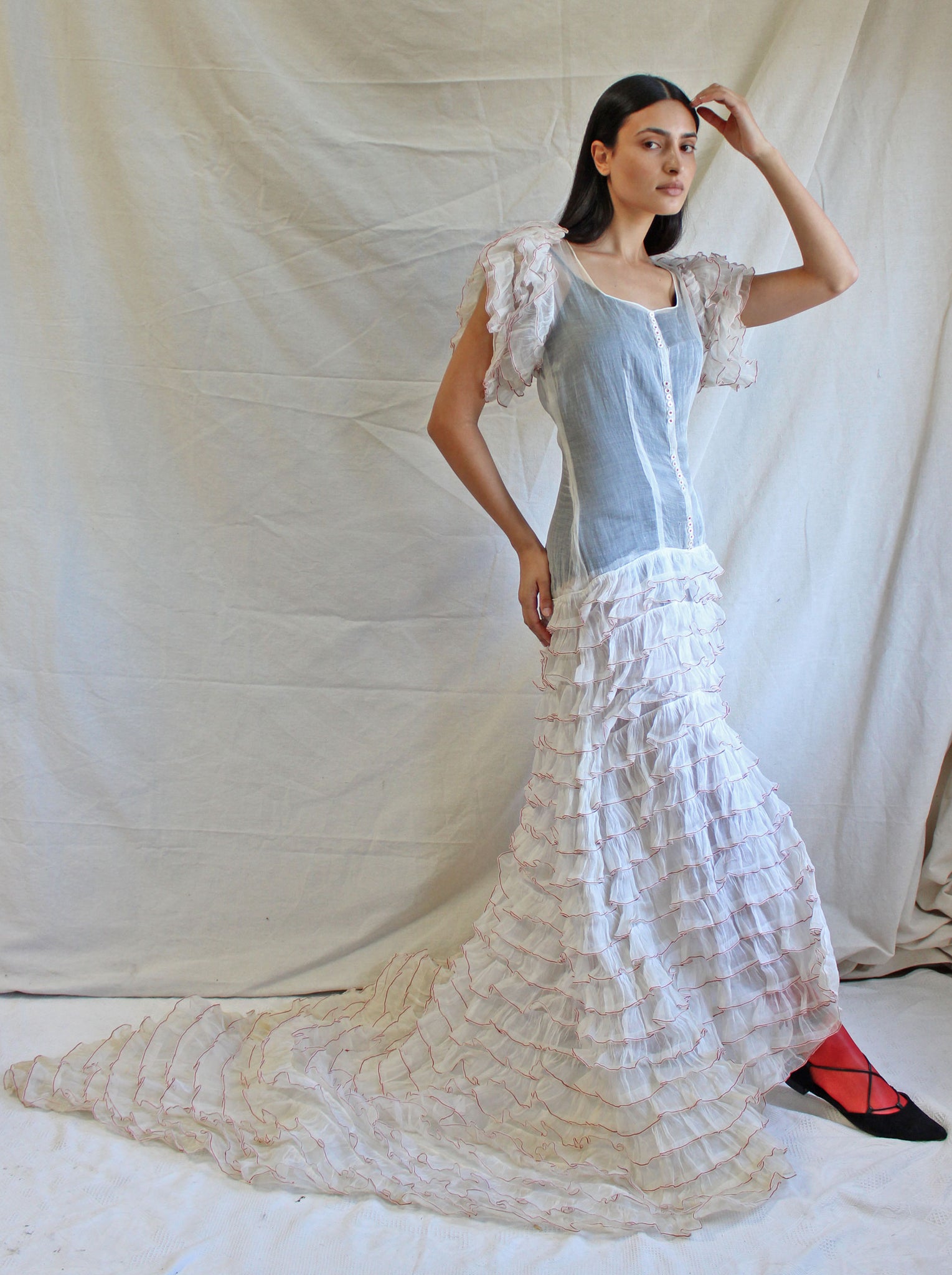 30s Organza Tiered Ruffle Gown