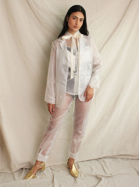 70s White Organza Western Suit