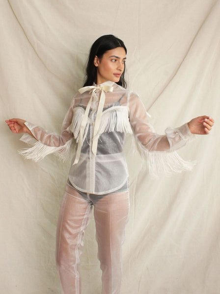 70s White Organza Western Suit
