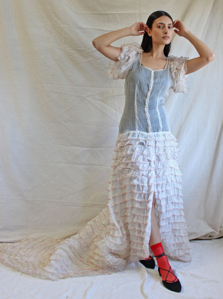 30s Organza Tiered Ruffle Gown