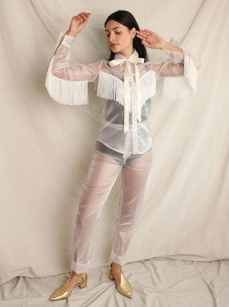 70s White Organza Western Suit