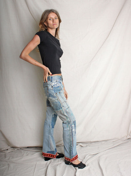 70s Patchwork Denim Bell Bottoms