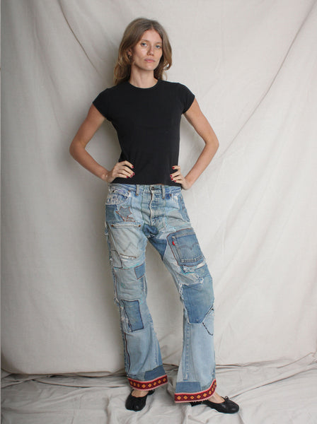 70s Patchwork Denim Bell Bottoms