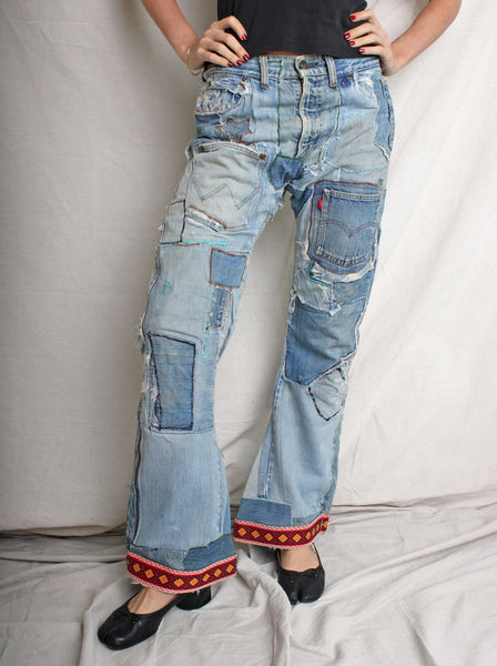 70s Patchwork Denim Bell Bottoms