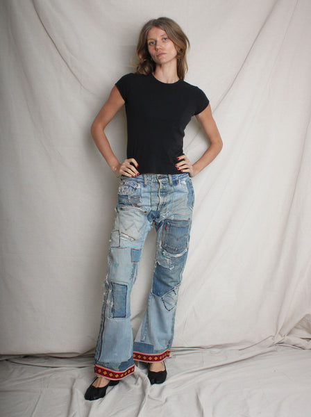 70s Patchwork Denim Bell Bottoms