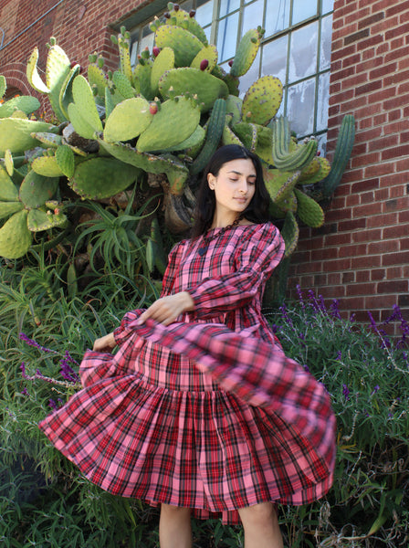 Molly Goddard Tiered Plaid Dress