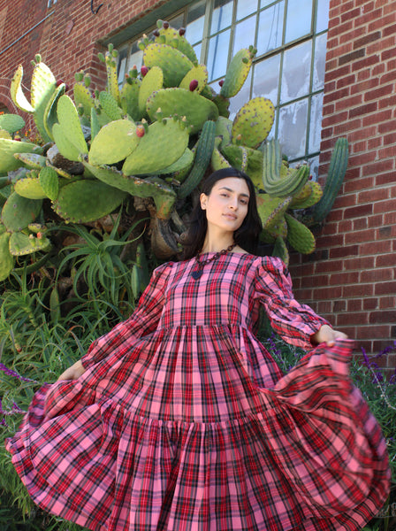 Molly Goddard Tiered Plaid Dress